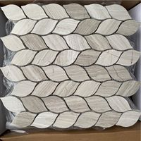 Mosaïque personnalisée en bois gris, mosaïque en marbre, carrelage de crédence, mosaïque en feuilles, finition murale en marbre, décoration de sol pour salle de bain et douche