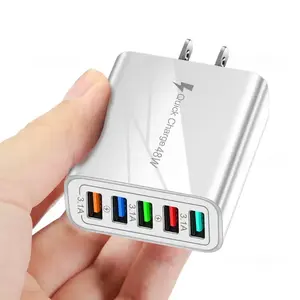 Pengisi daya ponsel 5 port colokan adaptor pengisi daya perjalanan EU US UK 48W 5 pengisi daya USB pengisian daya dinding cepat