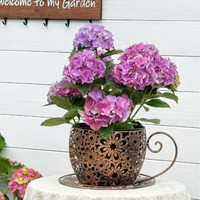 Pot de fleurs en fer en forme de tasse à café pour jardin extérieur, cour, salon intérieur, aménagement paysager, balcon, décoration