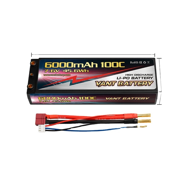 2S Lipo Battery 7.6V 6000mAh 100C High Voltage Hard case RC with 4mm Dean Connector for RC Car Tank Truck Racing