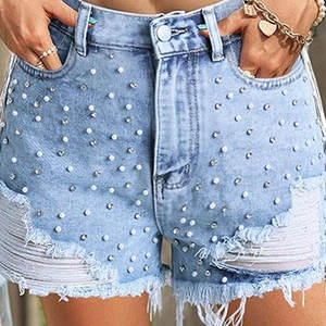 Shorts en jean taille mi-haute pour femme, décontractés, respirants, anti-humidité, écologiques, imperméables, en toile, avec fermeture boutonnée – Collection été, Offre Spéciale - Product Image 5