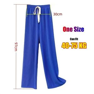 新しい女性ロングリブニットパンツ春夏ワイドレッグカジュアルパンツハイストレッチドローストリングレディルーズストレートパンツ - Product Image 5