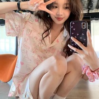 Pyjama d'été en coton à manches courtes pour femme, motif ours de dessin animé mignon, grande taille, ample, style Xiaohongshu