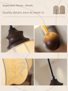 Lustre en tissu de chambre à coucher française de style rétro motif restaurant médiéval bar chambre en bois massif led châtaigne lampe principale - Product Image 3