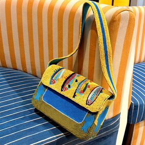 Handmade <b>Beaded</b> Fish Pattern Rectangular Handbag Washable Daily Use Textile Craft Embroidery Design - Product Image 1