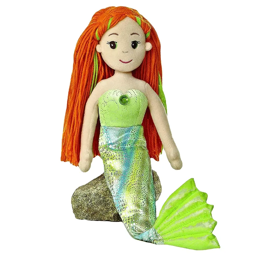 A843 Toy Plush Sea Mermaid Doll Long Hair Premium Handcraft Cartoon Stuffed Orange Long Hair Doll