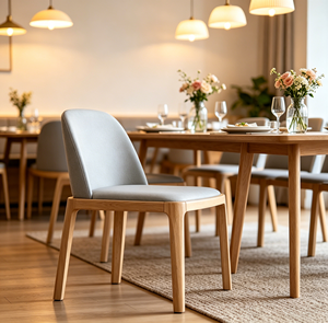 Chaise de salon scandinave moderne, revêtement en lin gris clair, pieds en bois, design ergonomique, multi-usages pour l'ameublement de la maison - Product Image 6