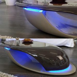 Table basse incurvée en fibre de verre brillante de couleur personnalisée moderne avec éclairage LED pour salon, meubles de maison - Product Image 2