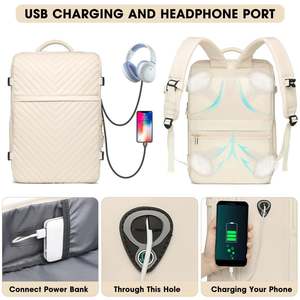 Mochila de Viaje Impermeable y Espaciosa con Múltiples Compartimentos, Puerto de Carga USB, Panel Solar, Aprobada para Avión, Bolsillo Impermeable y Elástico - Product Image 5