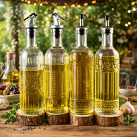 Bouteille Distributrice d'Huile d'Olive en Verre 500ml 17oz avec Bec Verseur, Bouteille Transparente pour Vinaigre, Bouteille d'Huile de Cuisine, Distributeur d'Huile et de Vinaigre