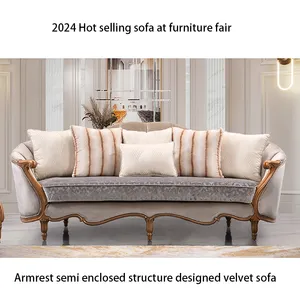 Новейший деревянный подлокотник полузакрытый дизайн, арабский бархатный диван