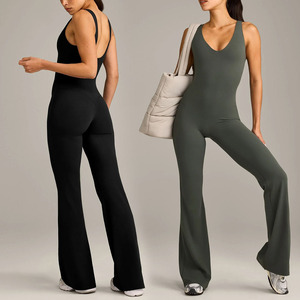 Combinaison de sport moulante à jambes évasées personnalisée, tenue de sport <span class=keywords><strong>nude</strong></span>, combinaison de yoga, body pour femmes - Product Image 2