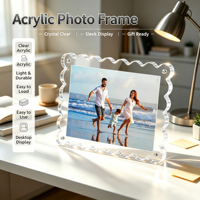 Cadre photo magnétique autoportant transparent en plastique, double face, pour table, ornement de table pour la maison