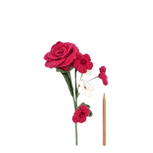 Rose artificielle en fil tricoté à la main, décoration florale, branche unique, rose rouge - Product Image 5