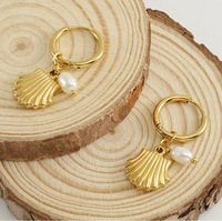 BJG0096E 18K Or Perle Boucles D'oreilles En Acier Inoxydable Bijoux avec Vadrouille Blanche Pierre Naturelle Cadeau pour Femmes Accessoire À La Mode