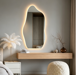 Heavenly <b>Mirror</b> Irregular Shape Wall Mounted LED Touch Switch Wooden <b>Frame</b> Minimalist Design Makeup <b>Mirror</b> Home Bathroom - Product Image 3