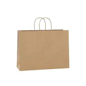 Recycled Plain Large Paper Bags Wide Bottom With Handles For Merchandise
