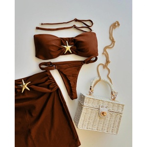 Échantillon Gratuit Vente en Gros Personnalisé Ensemble 2 Pièces Triangle Uni Soutien-Gorge Push-Up à Jambes Hautes et String V Séchage Rapide Maillot de Bain Couleur Unie - Product Image 4