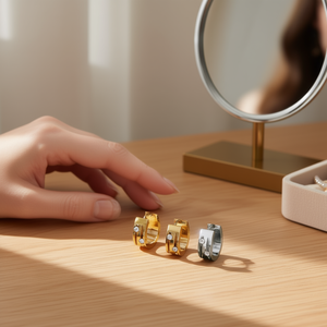 Pendientes Angelina Huggie de Oro y Plata, Acero Inoxidable, Cristal, Engaste de Bisel con Pedrería, Joyería de Moda para Mujer, 6mm, Uso Diario - Product Image 5