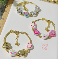 Bracelet mignon avec visage souriant pour femmes, bracelet en chaîne serpent plaqué or réglable avec breloque cœur coloré, bracelet souriant