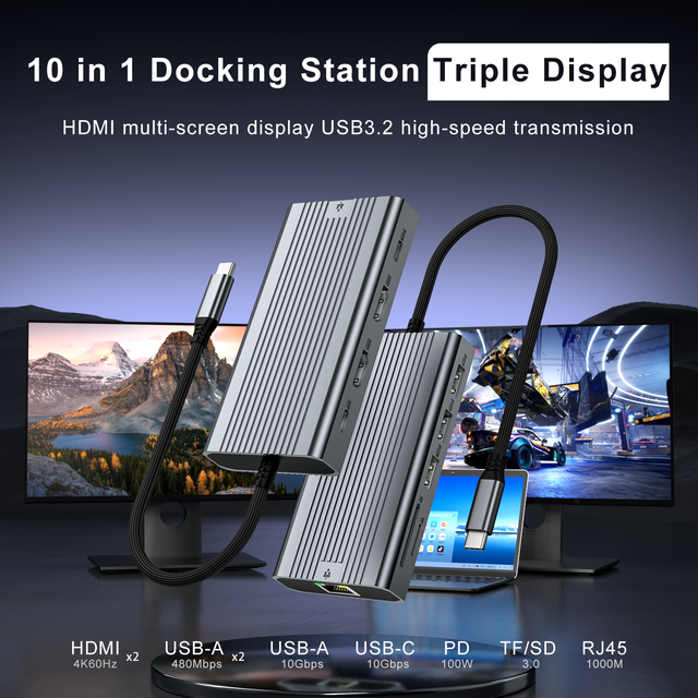 ULT-unite 10 in 1 Docking Station Triple Display USB Type c Hub with HDMI/DP/Type C/USB Options