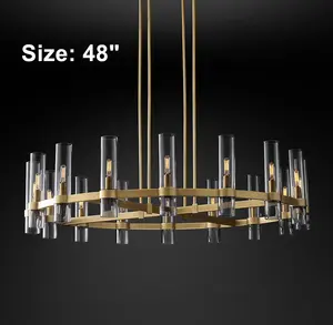 American modern villa living room led crystal luxury pendant lighting antique brass restoration chandelier