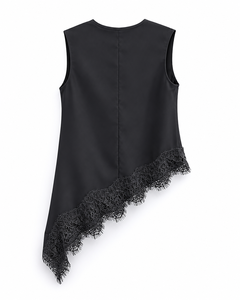 Chic Asymmetrical Sleeveless Lace <b>Top</b> with <b>Layered</b> Hem for Casual Office - Product Image 2