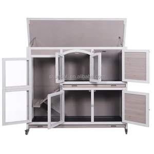 <span class=keywords><strong>Cage</strong></span> à lapins en bois avec roue, maison à deux étages pour cochons d'Inde, pour l'extérieur et l'intérieur, vente en gros d'usine - Product Image 2