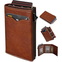 Dompet Kulit Asli Pria Lipat Tiga Multifungsi Ultra Tipis dengan Desain Flip dan Banyak Slot Kartu
