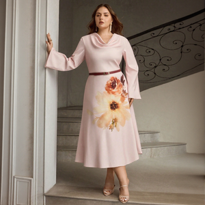 <span class=keywords><strong>Robe</strong></span> pour femme sur mesure, grande taille, imprimé floral, <span class=keywords><strong>mi</strong></span>-<span class=keywords><strong>longue</strong></span>, taille empire, <span class=keywords><strong>moulante</strong></span>, col montant, manches longues, élégante, pour mariée ou soirée, directement de l'usine - Product Image 1