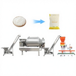 สายการผลิตผสมและบรรจุผงอุตสาหกรรม, เครื่องผสมแบบดรัมหมุนพร้อมเครื่องลำเลียงแบบถังคู่ และเครื่องบรรจุแบบสกรูคู่ทำจากเหล็กกล้าคาร์บอน - Product Image 1