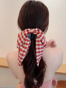 ปิ่นปักผมแฟชั่นสำหรับผู้หญิงกิ๊บติดโบว์ใหญ่สีแดงสีขาว - Product Image 3