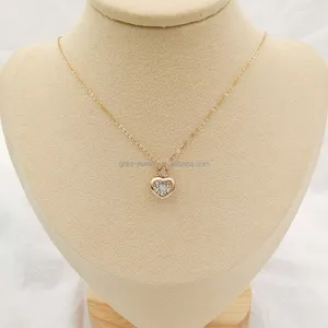 Hadiah Liontin Mahkota Liontin Hati Kalung Wanita Perhiasan Emas Berlian Alami 18K Kalung Rantai Emas Bulat Potongan Cemerlang