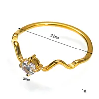 Exquisiter Wellenförmiger Dünner Ring aus Edelstahl mit Rundem Schwarzen Zirkon im Krappenfassung, Minimalistischer Schicker Alltags-Modeschmuck