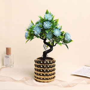 Arbre à monnaie artificiel Jinhe 8X8X25CM, vase en céramique violet, fleurs en soie, décoration d'intérieur - Product Image 2