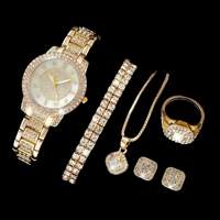 Conjunto de Accesorios para Reloj Amelia Diamond, Collar y Anillo Redondos para Mujer, 6 Piezas, Aleación de Cuarzo, 31 mm, Reloj de Joyería de Moda