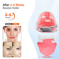 Masque facial LED Green Leaf et enveloppement pour le cou 60 perles - Rouge pour Bleu pour le contrôle du sébum et la luminothérapie (Qualité usine)