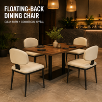 Ensemble de chaises de salle à manger flottantes avec revêtement en vinyle crème, cadre noir mat, table rectangulaire en noyer sur piétement