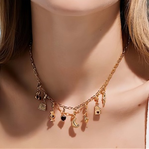 Collier en gros plaqué or 18 carats avec breloques à clipser, pendentif couronne vintage personnalisé en cuivre, accessoire de bijouterie DIY, zircon, cadeau de fête - Product Image 2