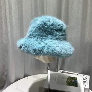 Chapeau seau en fausse fourrure épaisse et moelleuse pour femmes, rose chaud, bleu royal, fourrure de renard blanche, chapeau d'hiver chaud pour fête - Product Image 2