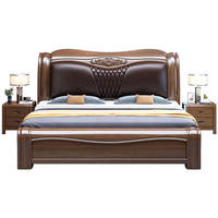 Lit double en bois massif recouvert de cuir pour chambre principale