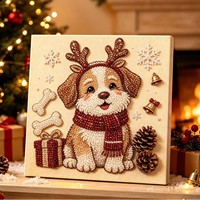 Kit de Broderie Diamant Perle 3D Chien de Noël Chiot, Décoration de Toile Festive avec Perles et Strass, Cadeau