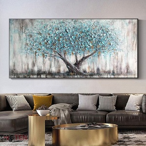 La migliore vendita di paesaggio moderno astratto tela da parete arte <span class=keywords><strong>albero</strong></span> blu con olio di fiori dipinto decorazione per la casa - Product Image 3