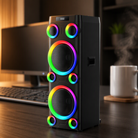 Speaker Pesta Kayu BKK OEM 500W RMS Dual 12 Inch dengan Lampu LED RGB, Sistem Suara Karaoke BT