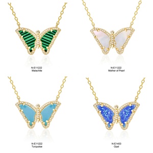 Gemnel-collar de plata de ley 925 de lujo, oro de 18k, mariposa, nácar, Ópalo, malaquita - Product Image 1