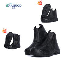Bottes de sécurité Chelsea à embout d'acier, à enfiler, avec panneau latéral élastique, en cuir grainé, anti-huile, antidérapantes, 3 styles