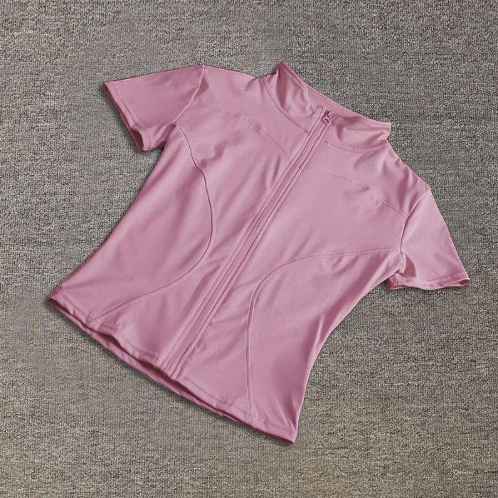 Summer High Quality Waist Slimming Training Tops Quick-drying Tight Stand Collar Full Zipper Short Sleeves Yoga Shirts for Women