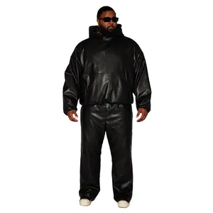 Gingtto Plus Size pantaloni in pelle da uomo neri finti pantaloni larghi in pelle da uomo