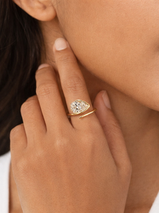 14KT Yellow Gold Rhodium Plated Women's Ring with Pear Cut Solatiaire Diamond IGI Certified Luxury Cocktail Ring - Product Image 5