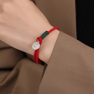 Red <b>Rope</b> Smiley Face <b>Bracelet</b> 999 Pure Silver Handmade Braided Unisex Gift Jewelry - Product Image 3